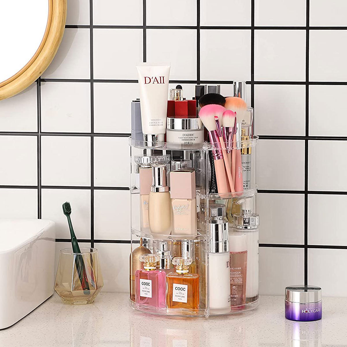 Home Edit Bathroom Storage - 360-Degree Rotating Cosmetic Storage Rack (with